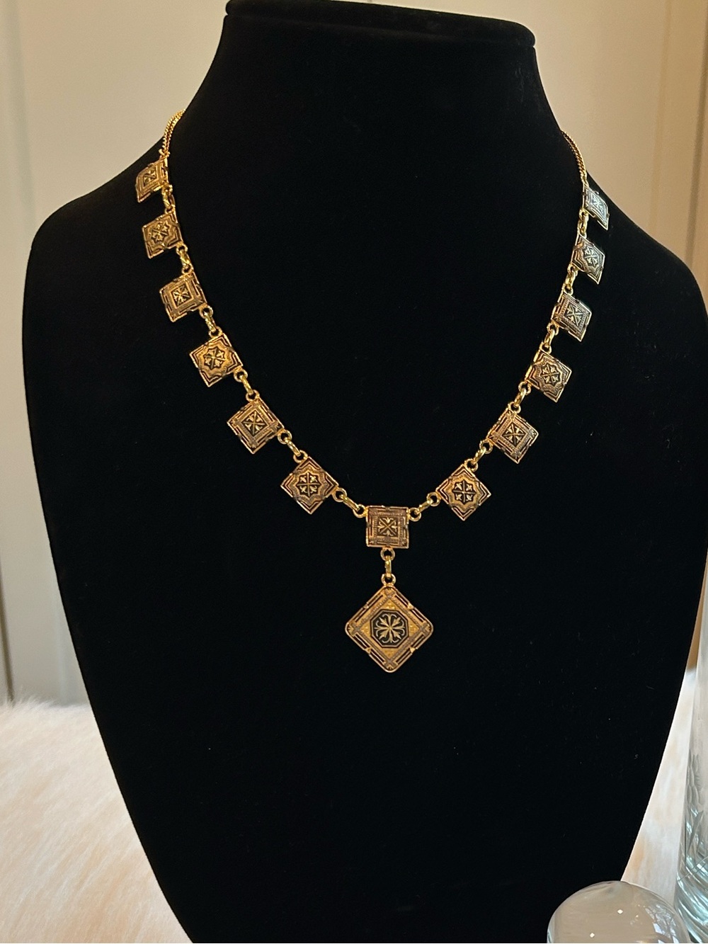 Spanish Damascene Gold Toned Arabesque Necklace 20”